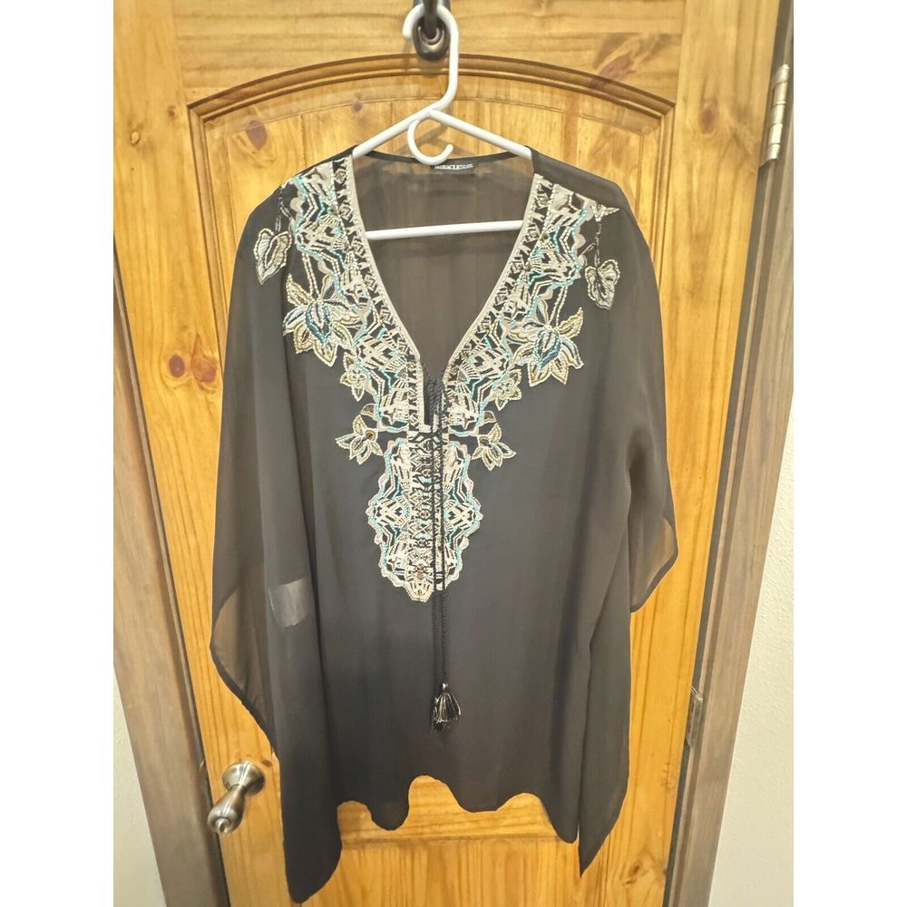 Miraclesuit Swimsuit Cover Up Embroidered Tassels Women's Black Blue Size M‎